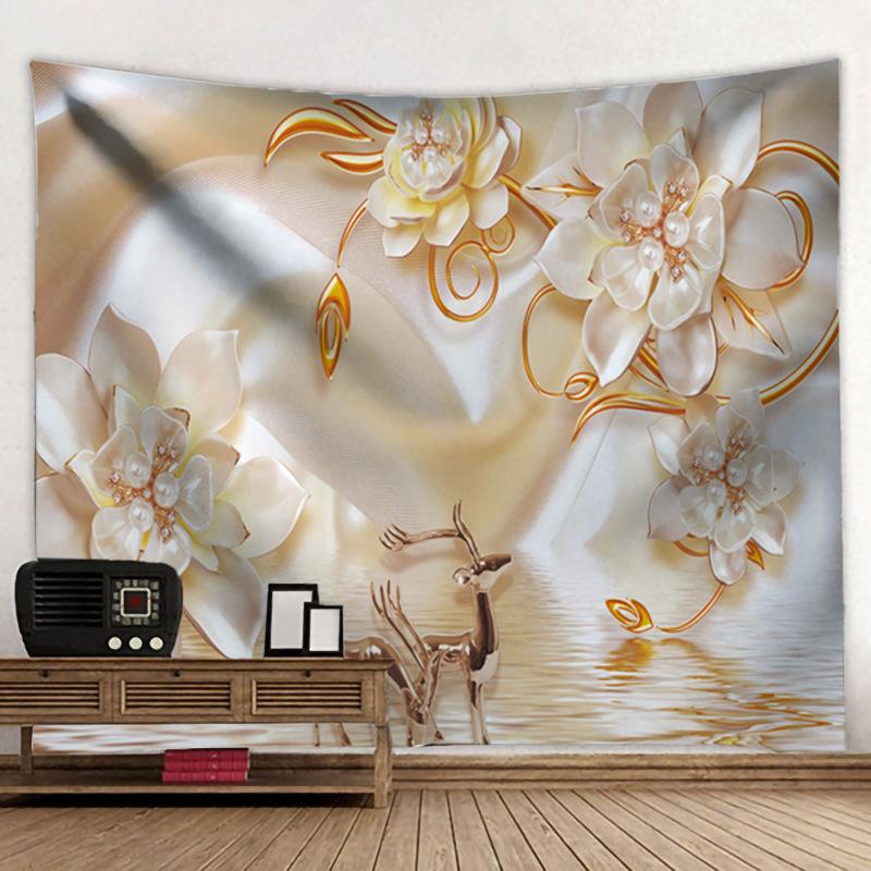 Elk Printing Tapestry 3D Forest Waterfall Landscape Wall Hanging Home Background Cloth Decor Garden Poster for Outside