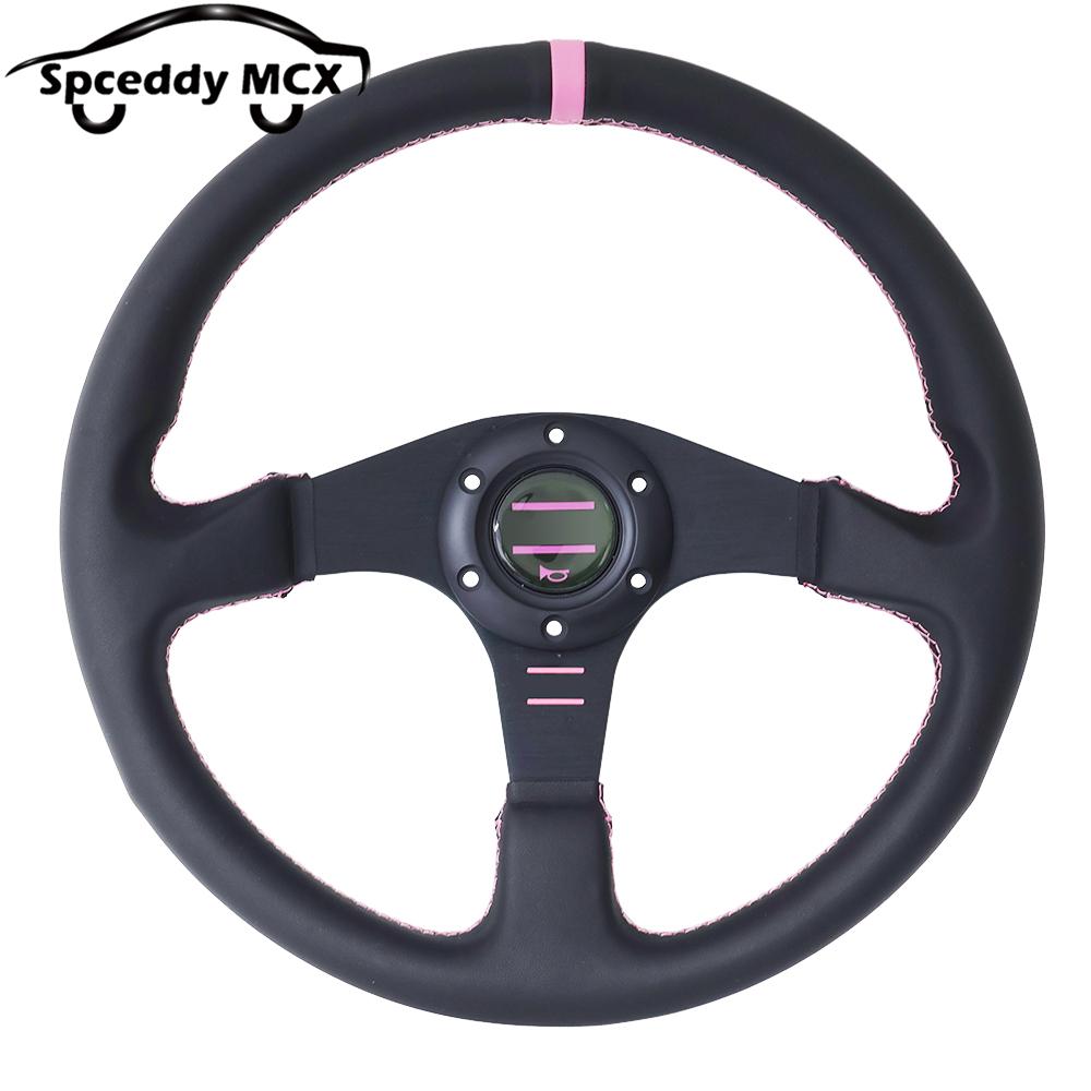 Spceddy MCX Pink Suede Steering Wheel 13inch 330mm 14inch 350mm Flat Racing Sport Real Leather Steering Wheel Universal