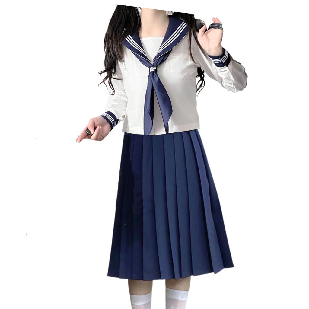 Sailor Suit Cosplay Dance Performance New School Costume Top and Bottom Set JK Uniform [FARFADET] 3-Piece (S)
