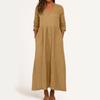 Dress For Women Long Boho Beach Dress Elegant Maxi Dress V-Neck 3/4 Sleeve Dress With Pockets