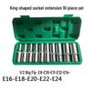 Metric 6-Point Flower-Shaped E-Type Socket Set: 1/2 Large, 3/8 Medium, 1/4 Small, Star Type.