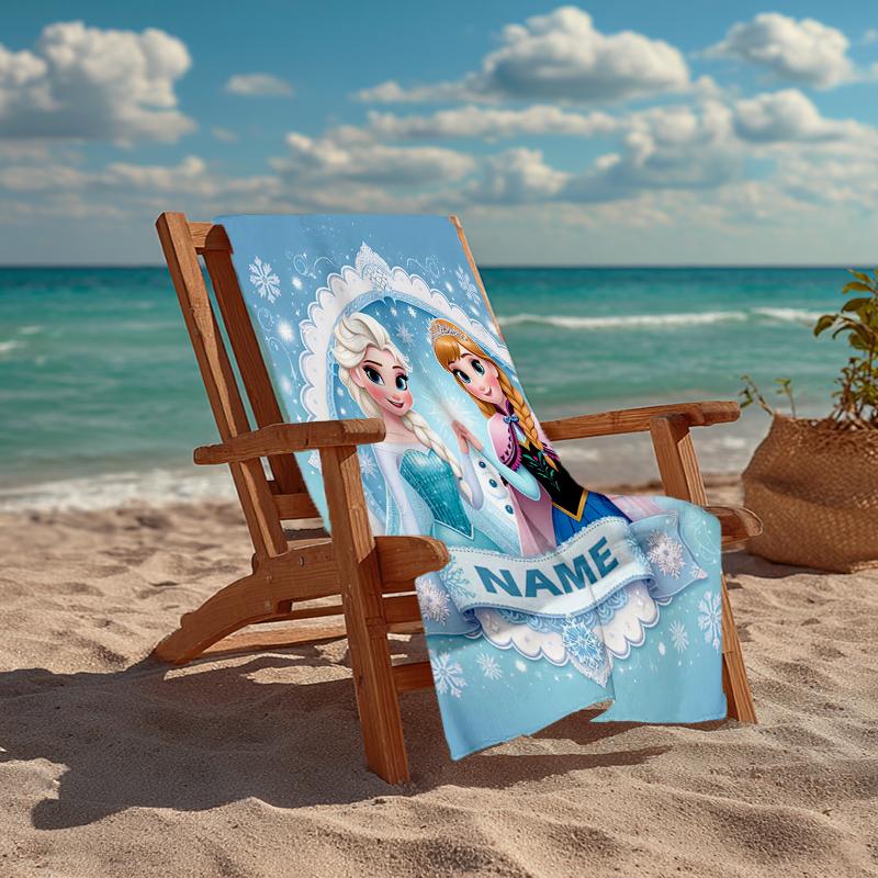 Custom Name Ultra-Soft Beach Towel with Elsa Theme,Ideal for Pool - Camping, Diving - Perfect Travel Essential, Vibrant Beach Towel.