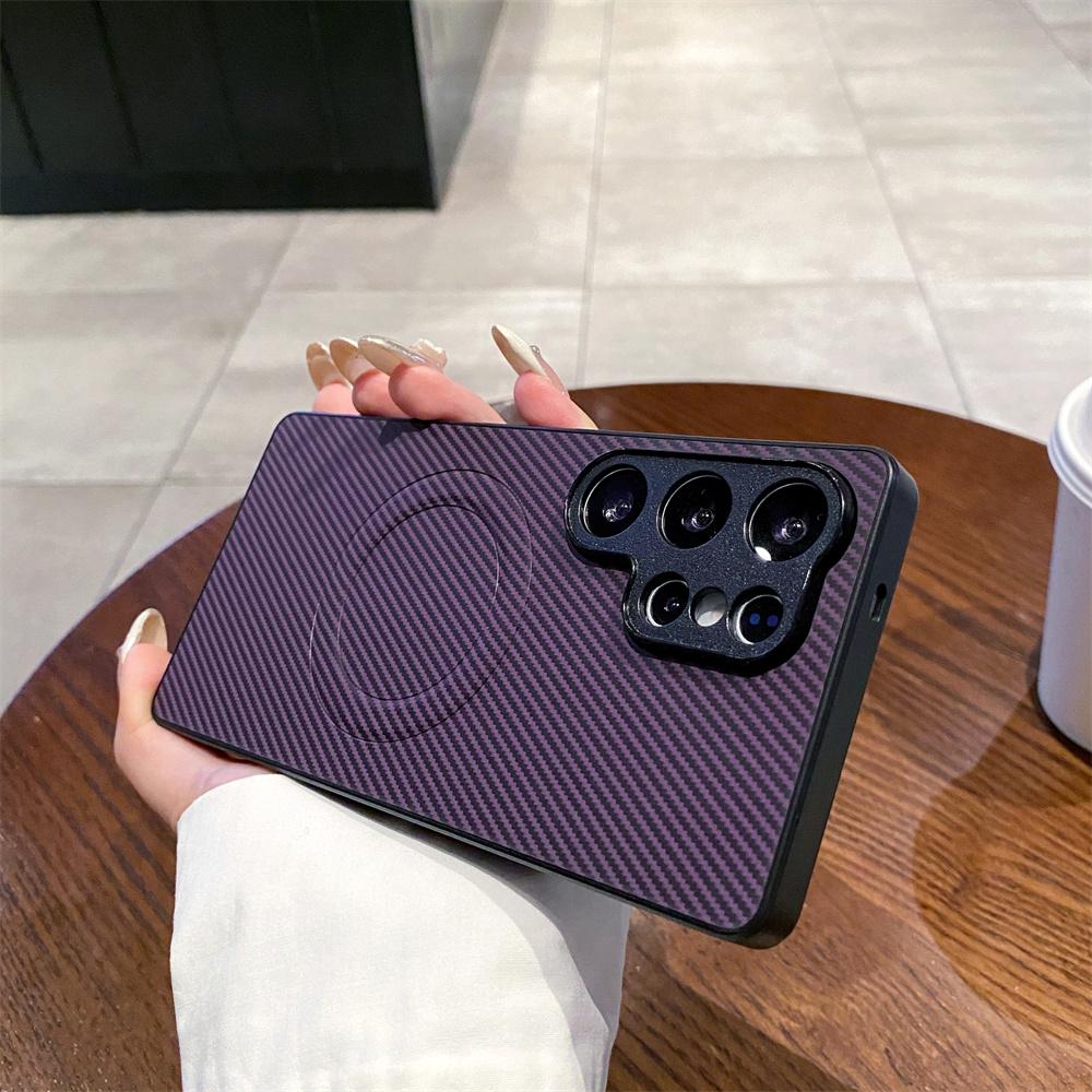 Carbon Fiber Leather Magnetic Phone Case for Samsung Galaxy S25 Edg S25 S24 S23 Ultra S23 Plus  Shockproof Protective Cover