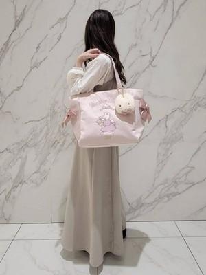 Сумка-тоут Maison de Fleur Maron Cream с боковым карманом, лентой, Sanrio, розового цвета