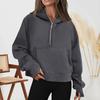 Fall Winter Hoodie Hooded Half Zipper Pocket Long Sleeves Loose Thick Pure Color Elastic Cuff Daily