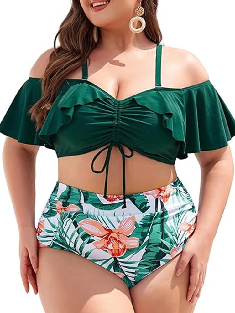 2024 Новый комплект бикини больших размеров для полных женщин, эластичный сексуальный купальник, женский купальник высокого качества из полиэстера, женский купальный костюм с принтом, женский летний купальник