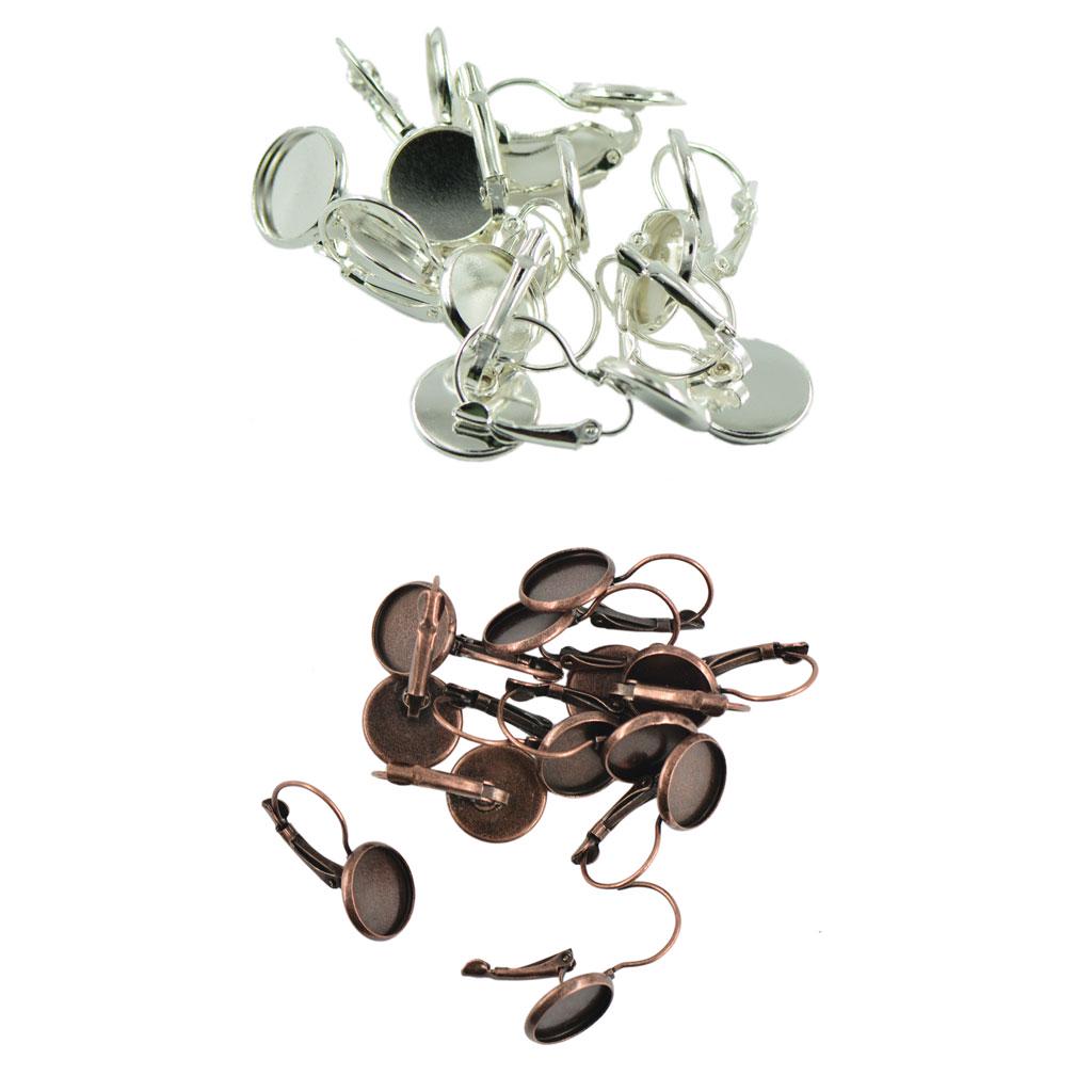 24 шт. Заготовки для сережек с французским рычагом на спине подходят для сережек с кабошонами диаметром 12 мм.