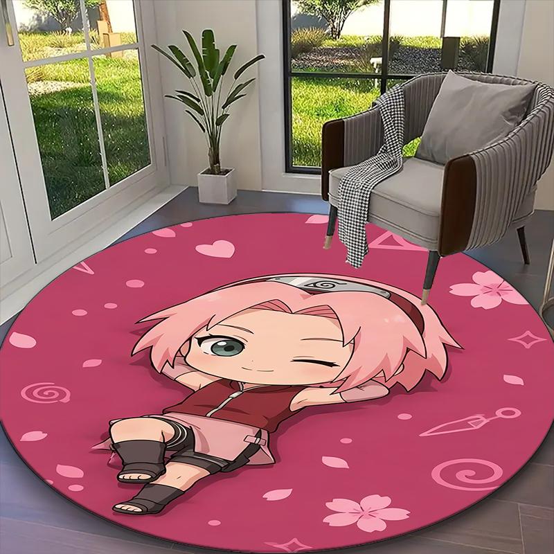 1pc Office Carpet, Game Role Naruto Chair Rug, Living Room Printed Round Rug, Home Chair Floor Mat