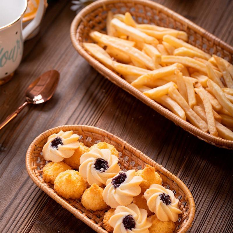 Экологичная плетеная вручную корзина для закусок Ins Фрукты Закуски Хлеб Коллекция Корзина Украшение для домашнего стола Плетеный ротанговый поднос для хранения