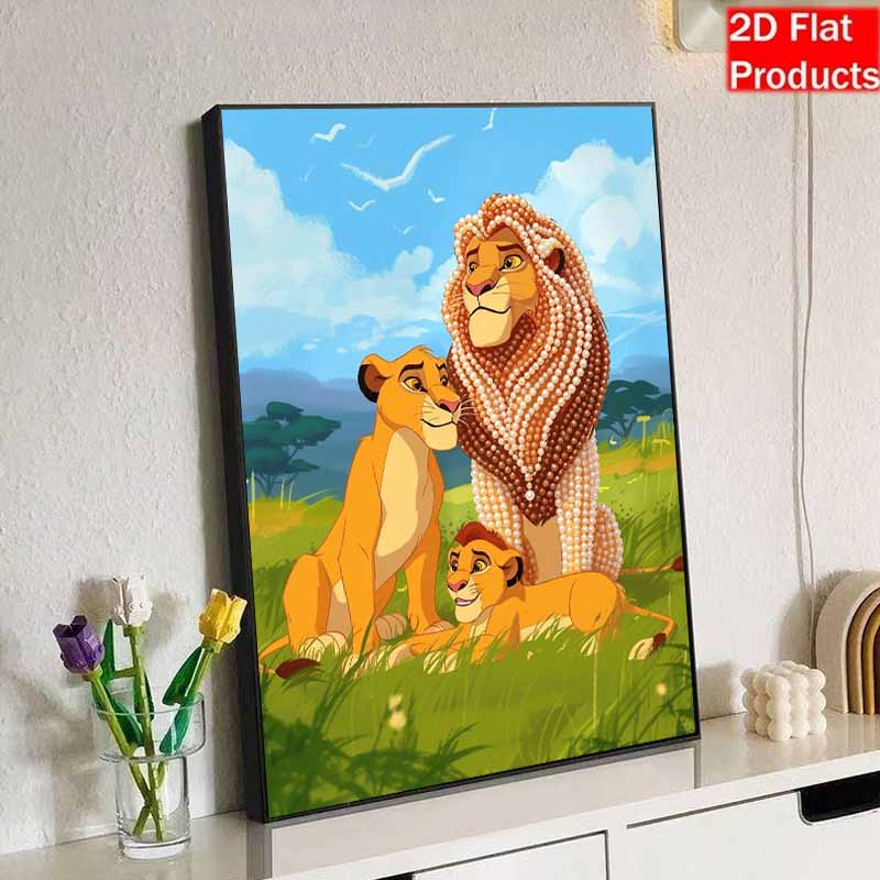 Disney DIY Жемчужная живопись Семья Симбы из трех человек Тепло Декоративные картины Креативные украшения Подарки друзьям Настольные принадлежности Домашний декор