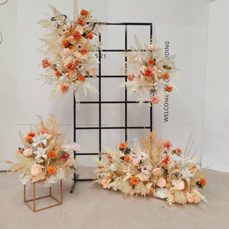 Red Floral Wedding Stage Backdrop with Artificial Flower Rows