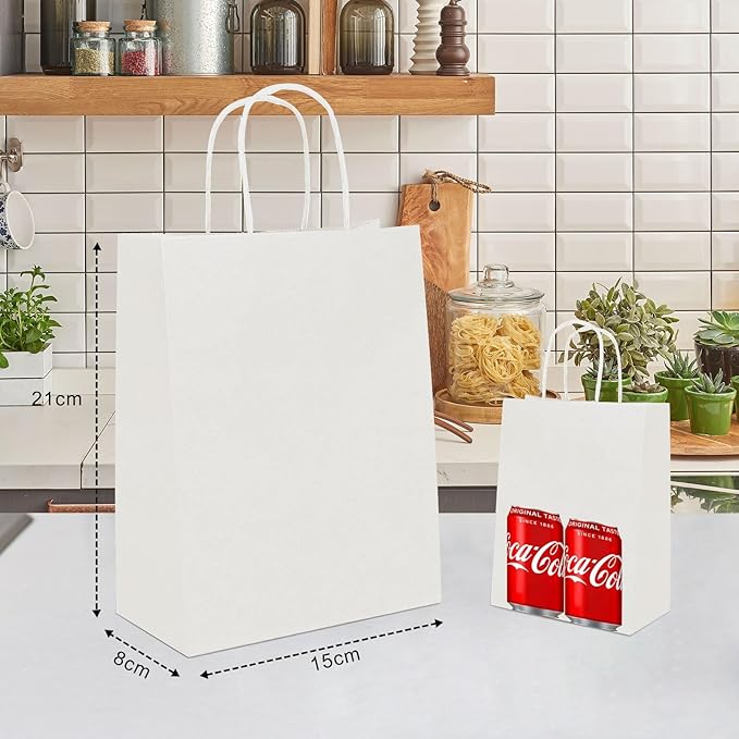 White Paper Bags with Handles 15x8x21 cm 50 pcs for Gifts