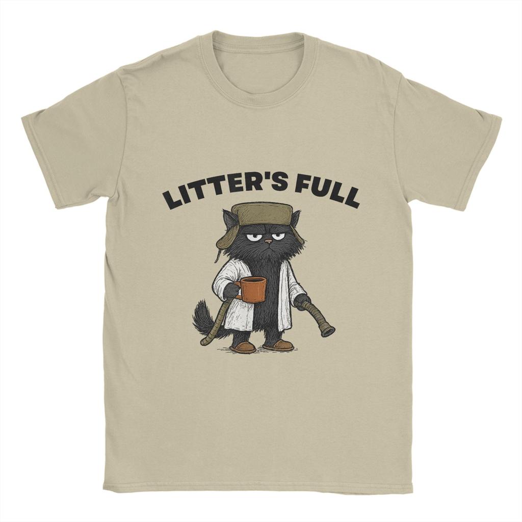 Funny Litters Full Cat Men's T Shirts Vintage Tee Shirt Short Sleeve Round Collar T-Shirts 100% Cotton Summer Tops