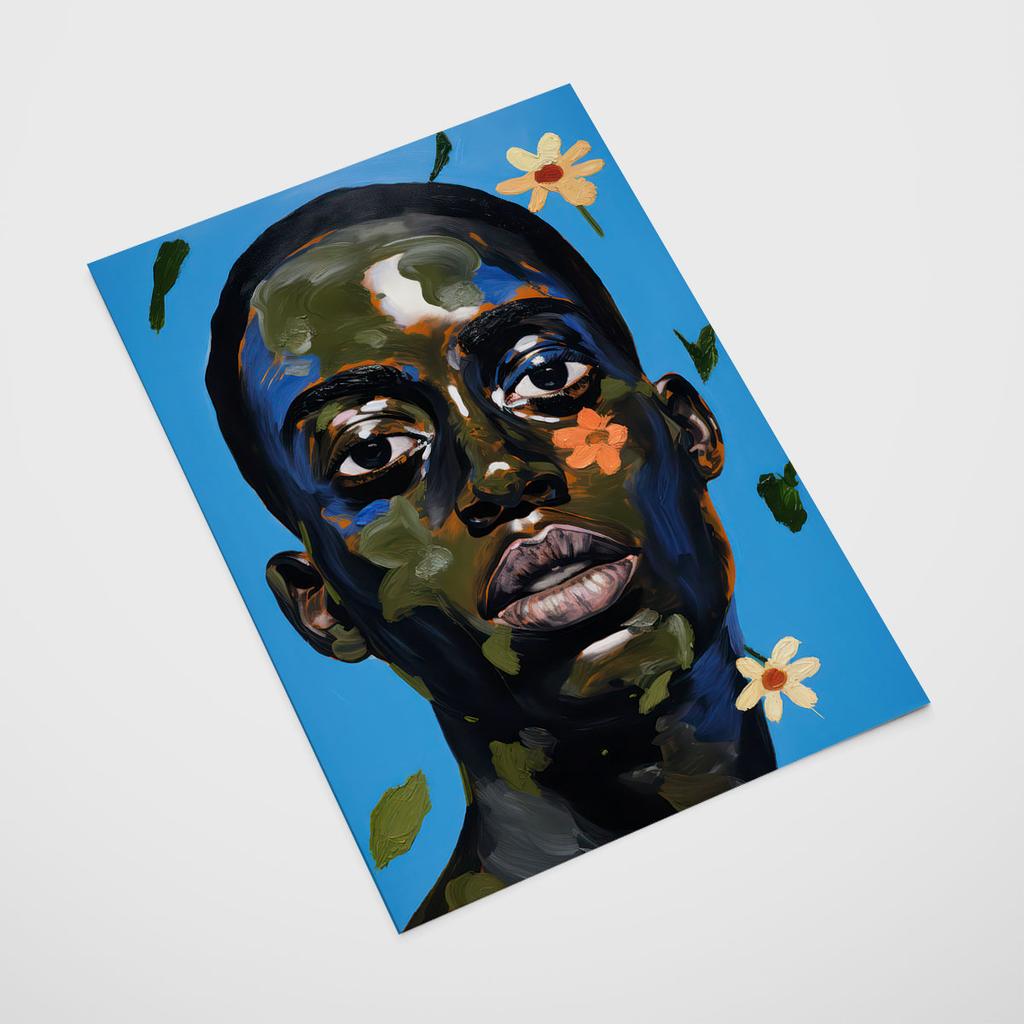 Plakat portret twarz nowoczesna kwiaty