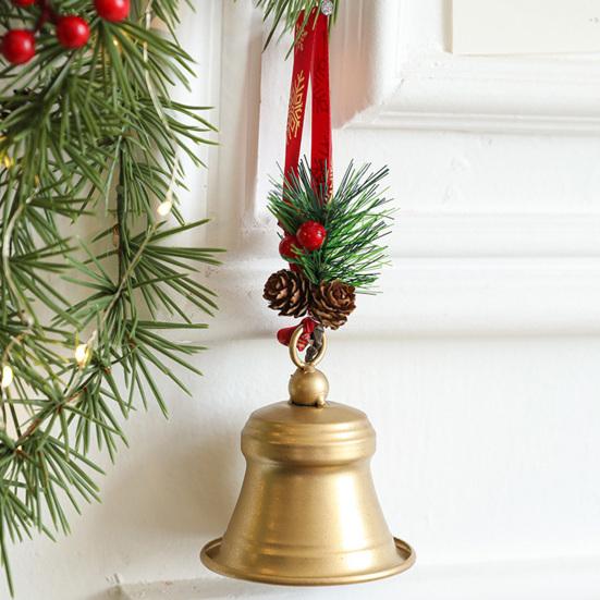 Christmas Bell Hanging Ornaments Rustic Metal Bell Decoration with Artificial Pine
