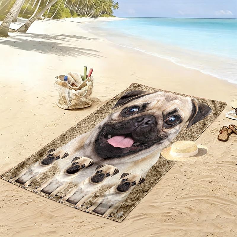 Bulldog Print Beach Towel, Large Soft Quick Dry Towel for Beach Camping Swimming