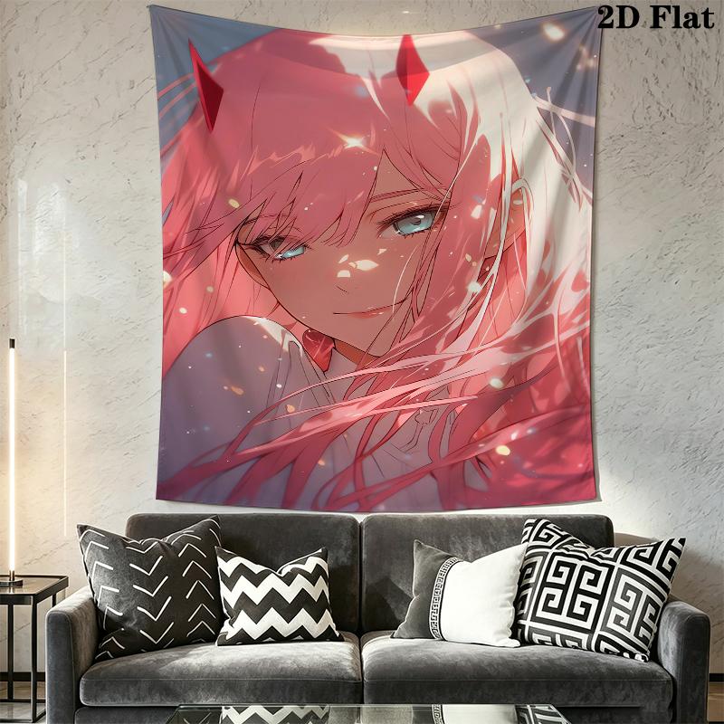 Darling In The Franxx Wall Tapestry Aesthetic Wall Hanging Printed Fabric Blanket Decorative Tapestries for Bedroom Living Room Home Decor