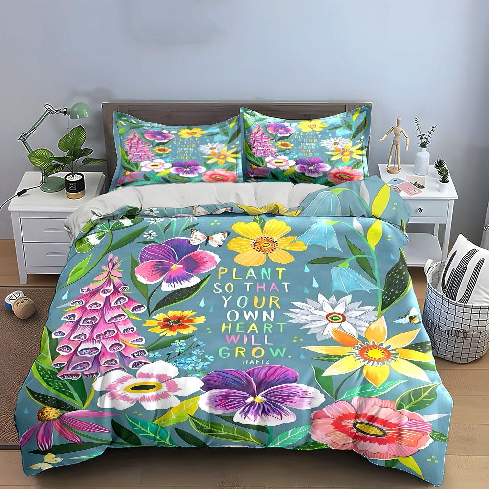 Colorful flowers and butterflies. Bedding sets Duvet cover sets Duvet covers Pillowcases(1 * Duvet Cover 2 * Pillowcases without duvet insert)