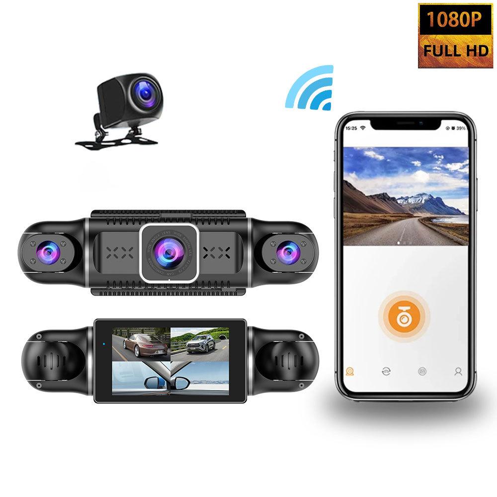1080P Quad Dash Cam, 4-Channel 4-Screen Display, WiFi, Phone Sync, GPS, Rear View, Night Vision, Wide Angle