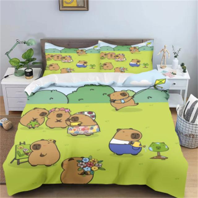 Капибары пододеяльник аниме постельное белье наволочка печатный общий детский и взрослый комплект двуспальный размер реактивная печать одеяло