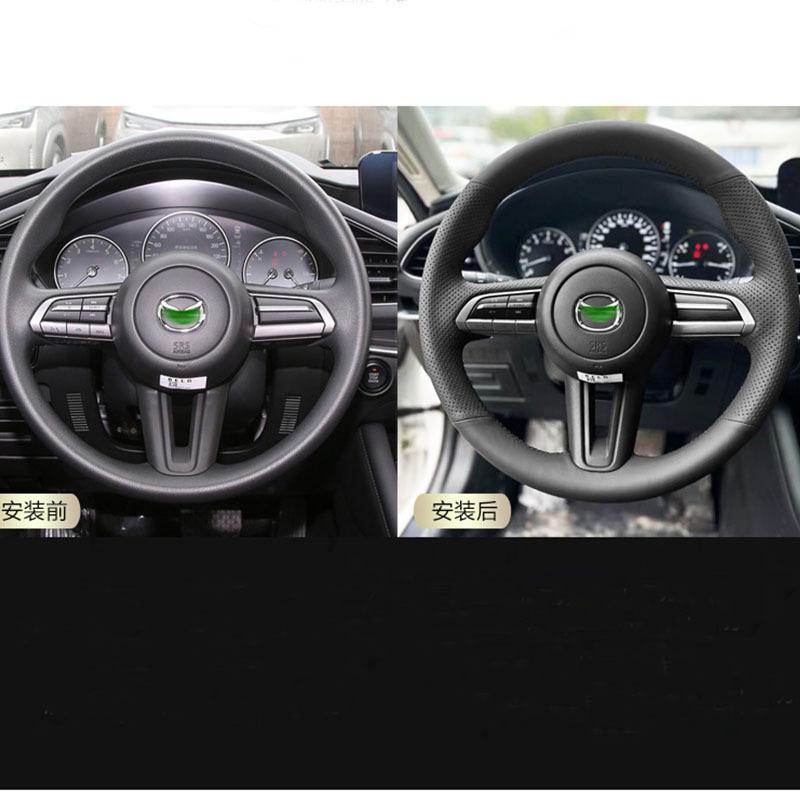 Сшитый вручную черный чехол на руль из натуральной кожи с противоскользящим покрытием для Mazda CX-30 CX30 - Mazda 3 Axela -