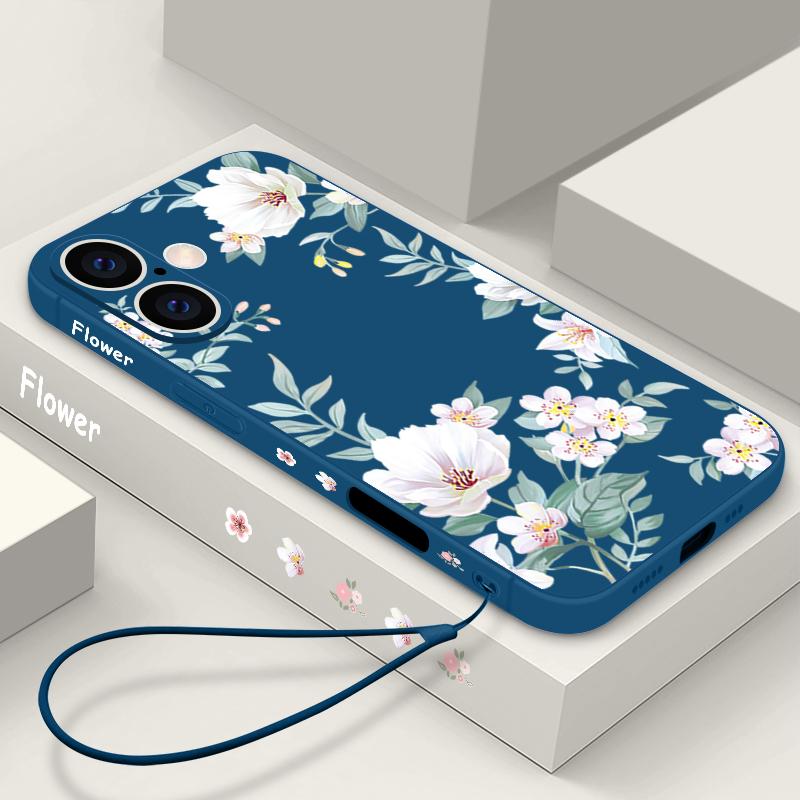 Простой цветочный узор противоударный мягкий чехол для iPhone 16 Pro Max 15 14 Pro 13 12 Mini 11 XS XR 8 7 ремешок TPU защита объектива тонкий матовый чехол для телефона