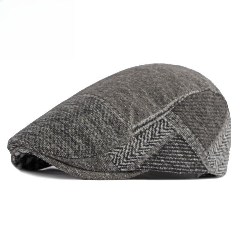 Unisex Woolen Patchwork Flat Cap Vintage Japanese Ivy Hat British Retro Herringbone Tweed Cabbie Newsboy Cap for Men and Women