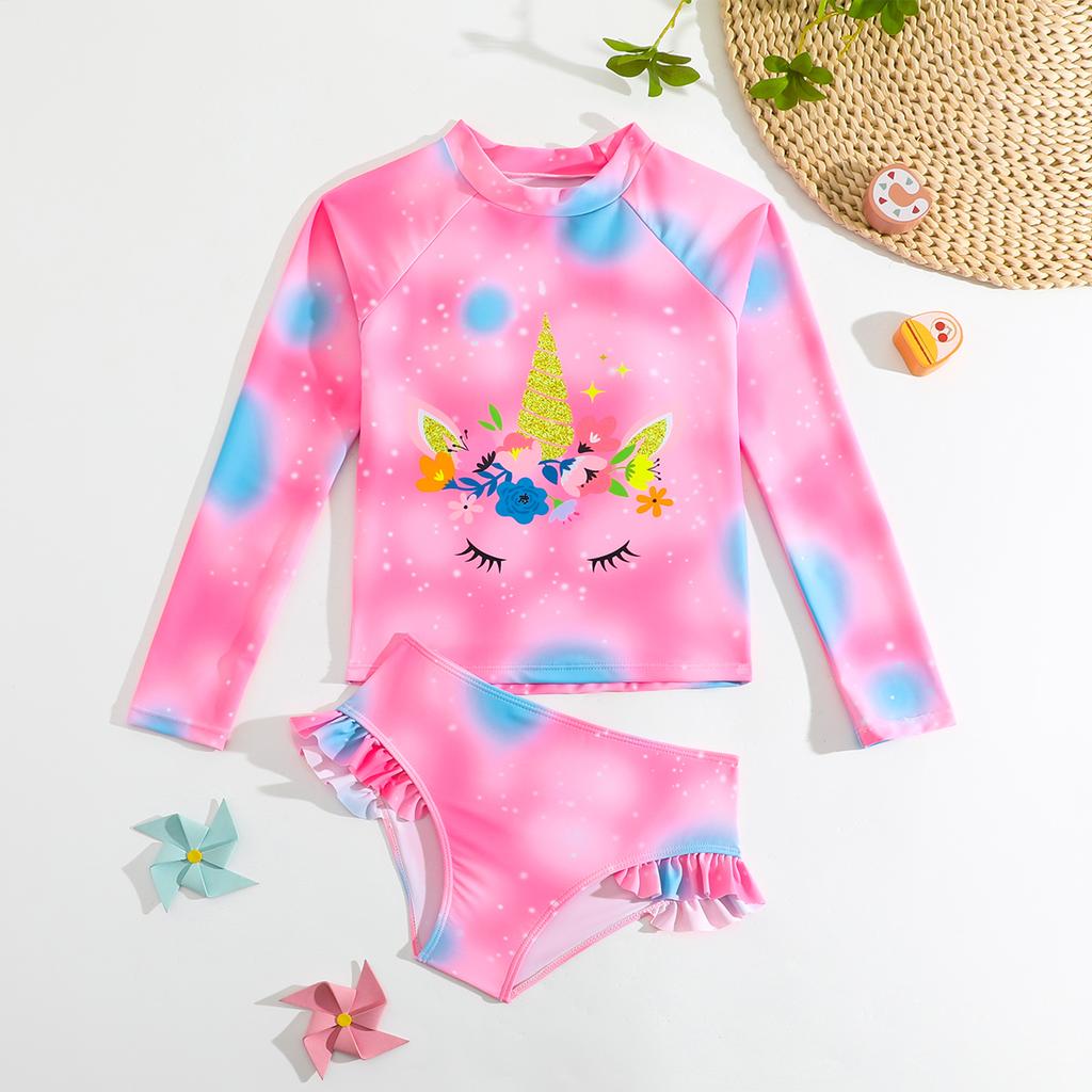 2 шт. детские купальники с принтом для девочек, пляжные наряды, топы с принтом из мультфильмов, пляжные купальники, купальные костюмы