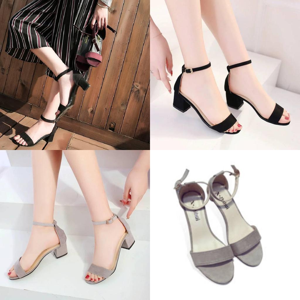 Ladies Casual High Heels With Ankle Strap And Nonslip Rubber Sole For Daily Wear