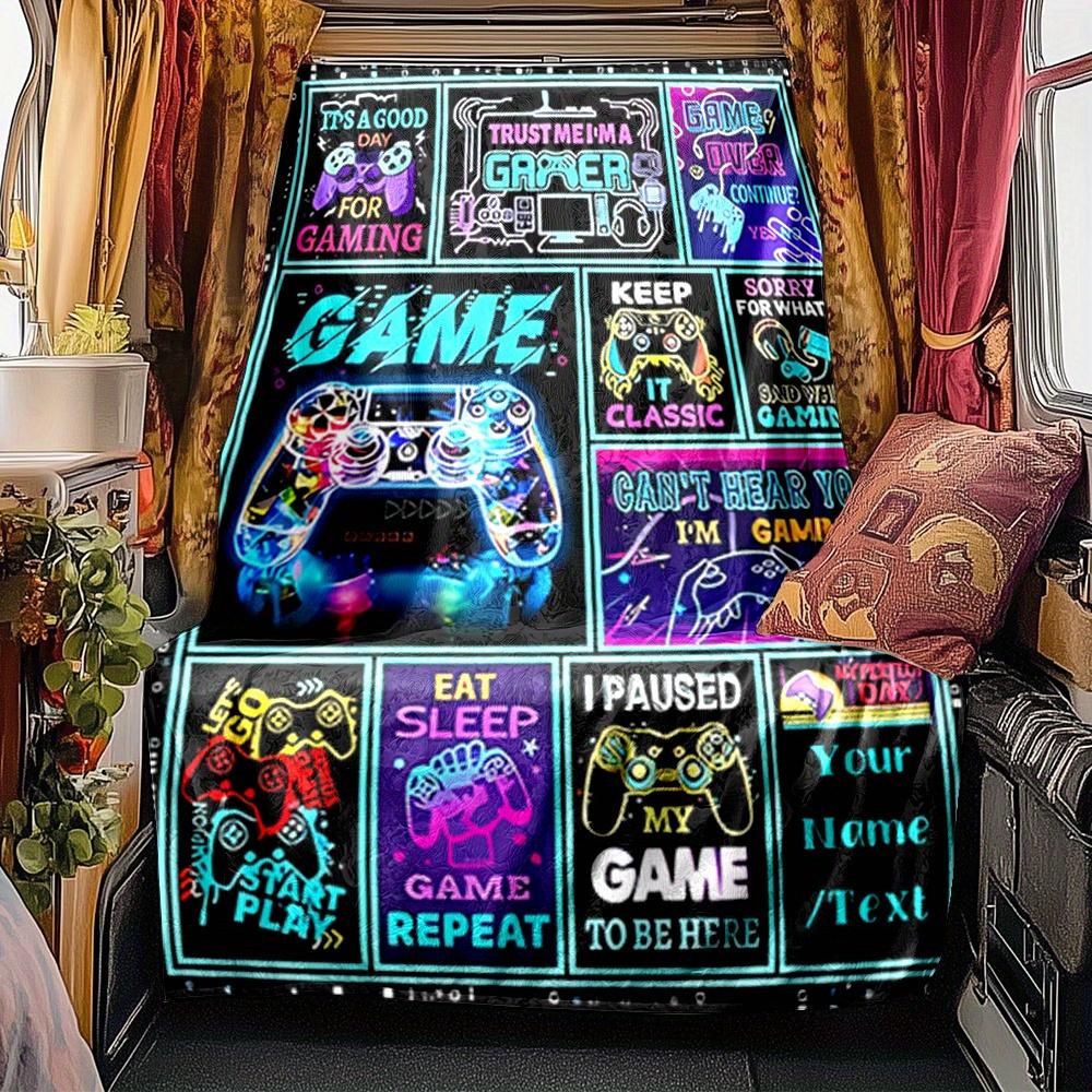 Gaming Controller Neon Lights Blanket Personalized Name Soft Comfortable Stylish Blanket Car Blanket Perfect For Travel Camping Outdoor Home Suitable