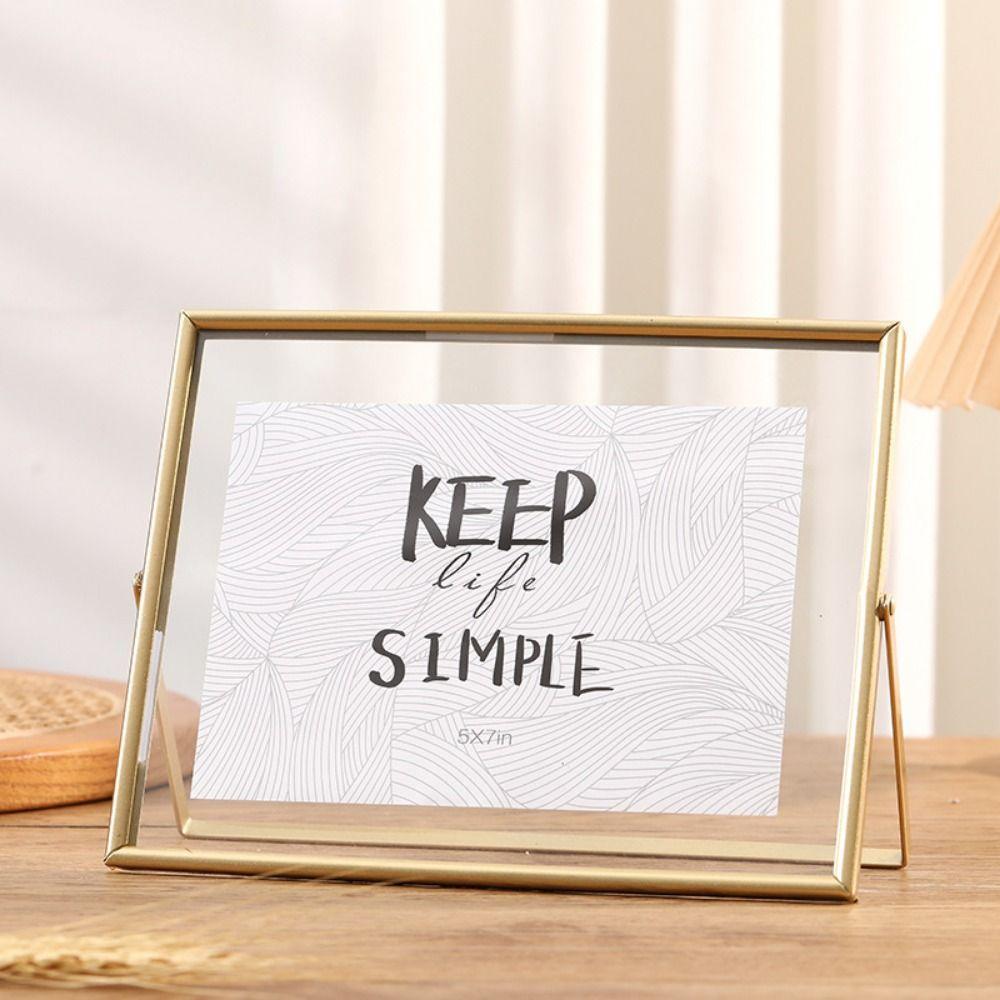 Минималистичный стиль Металлическая фоторамка Антикоррозийная Прозрачная поверхность Настольная Декоративная Рамка Отдельно стоящая Горизонтальная
