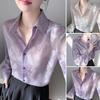 Women Shirt Lapel Long Sleeve See-through Flower Pattern Shirt Tops Single Breasted Thin Sun Protection Casual Shirt