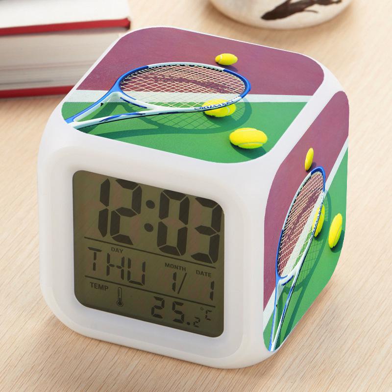 Seven-Color LED Digital Alarm Clock - Multi-functional, Color-Changing, Large Screen, Creative Square Design.