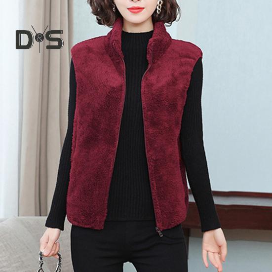 Женский осенне-зимний однотонный плюшевый жилет с воротником-стойкой, карманы без рукавов, карманы на молнии, утолщенный двухсторонний флисовый жилет, пальто