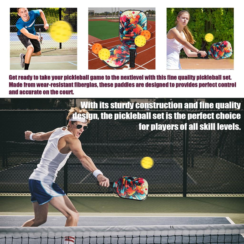 Набор ракеток для пиклбола из стекловолокна Набор ракеток для пиклбола из 2 ракеток и 4 мячей для пиклбола Ракетка для пиклбола с мячами Спорт