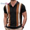 Cozy Up Men's Knit Polo Shirts Short Sleeve Vintage Striped Shirts Retro Polo Shirt