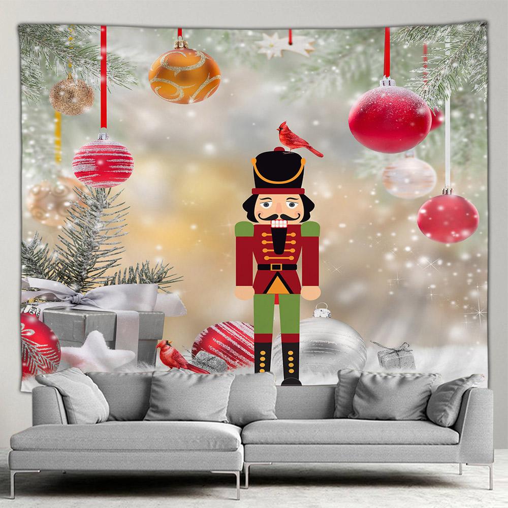 Рождественский камин, большой гобелен, рождественская елка, снеговик, мультяшный кот, ночь, звездное небо, настенное одеяло, фреска