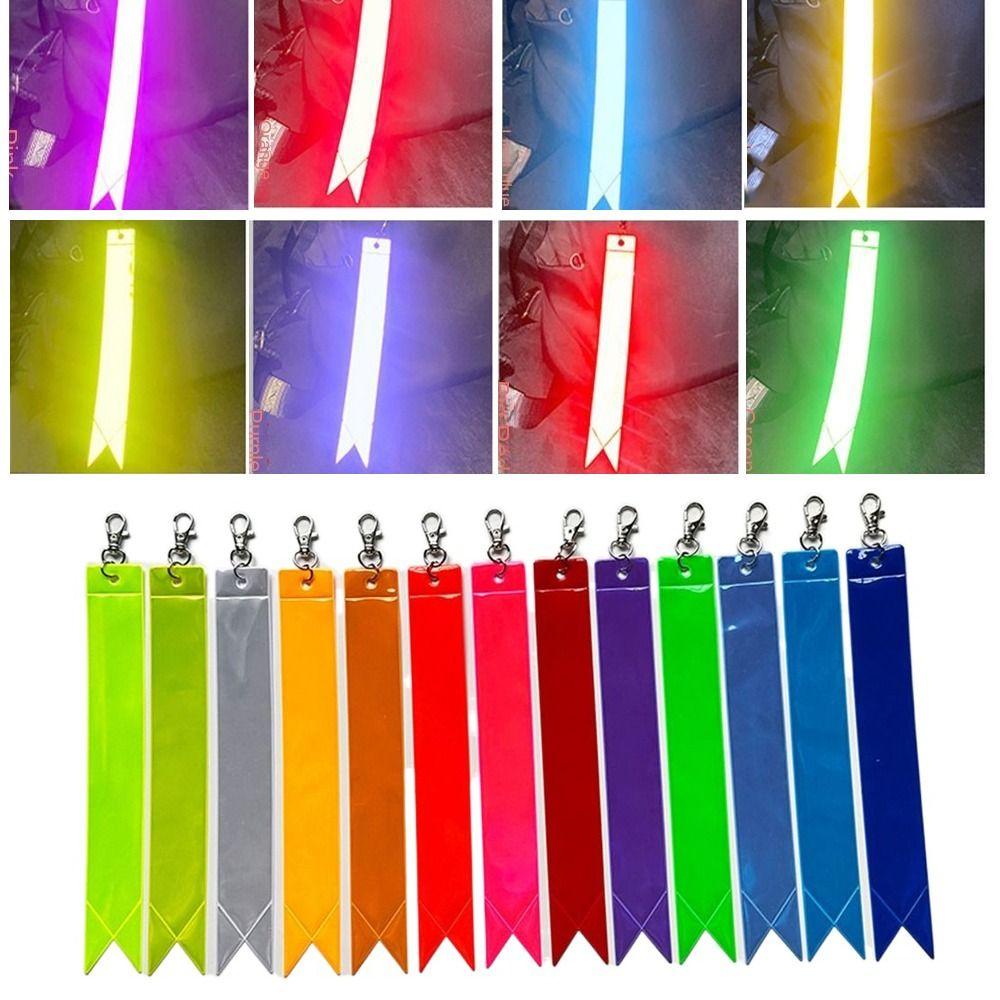 10Pcs Soft PVC Reflective Strips High Visibility Backpack Pendant Car Reflective Keychain Cycling