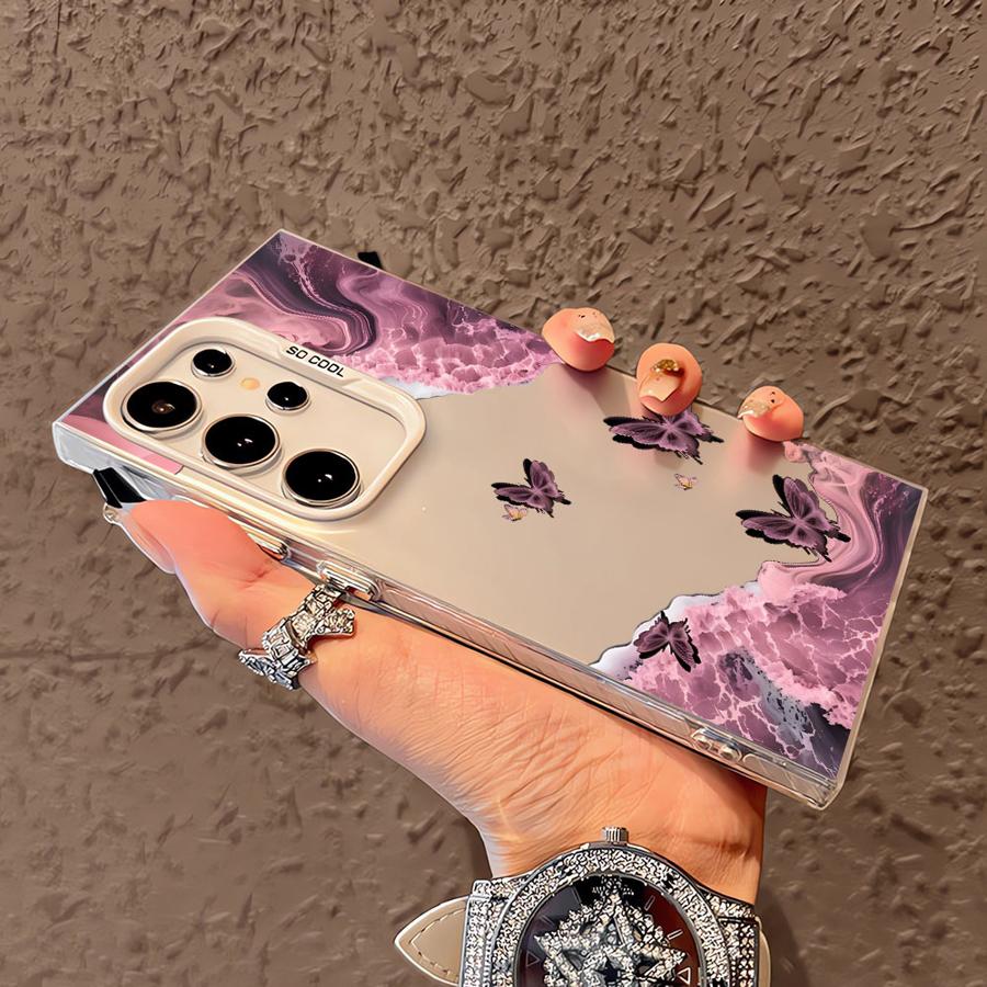 Creative Pink Sea Butterfly Phone Cover Case for Samsung Galaxy S26 S25 Note 20 Ultra S22 Ultra S25Edge S21 S23 S24 FE S20 FE