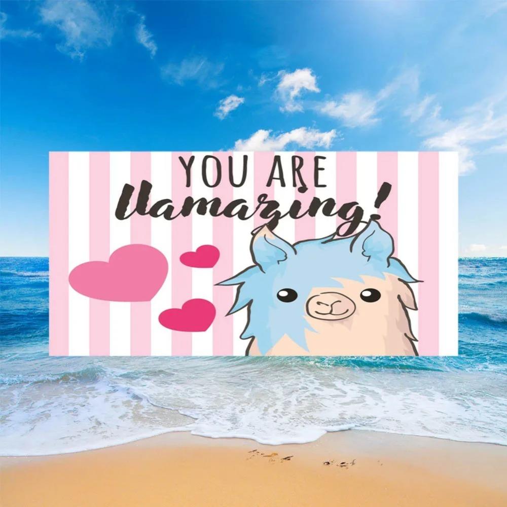 Cute Llama Alpaca Pattern Beach Towel Cartoon Animal Bath Towel for Sport Camping Yoga Surf Microfiber Quick Dry Swimming Cover