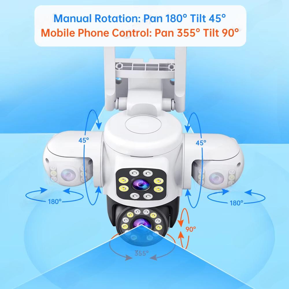 6K 12MP WiFi камера наружная камера безопасности три экрана три объектива PTZ 360° охранная система видеонаблюдения камера Yoosee