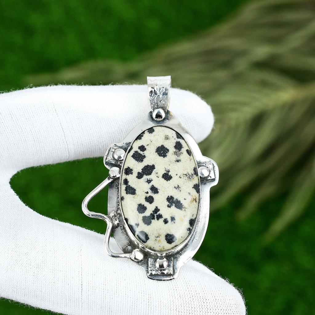 Natural Dalmatian Jasper Gemstone Pendant 925 Sterling Silver Jewelry For Girls