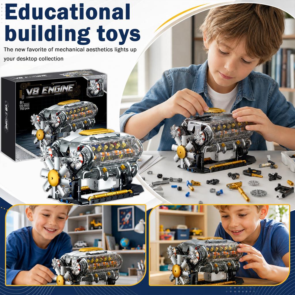 Mechanical Engine Model Building Kit Educational Toy for Kids Boys Assembly Puzzle Gift