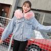 Winter Women Jacket Furry Hood Thickened Plush Long Sleeves Pockets Button Closure Flap Pockets Coat Short Type Windproof Warm C