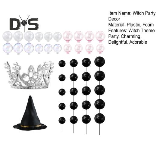 42 шт., принадлежности для вечеринки в стиле ведьмы, мини-шарики, украшения для торта, фантазийные шары, серебряная корона, черная шляпа ведьмы, набор для вечеринки по случаю дня рождения