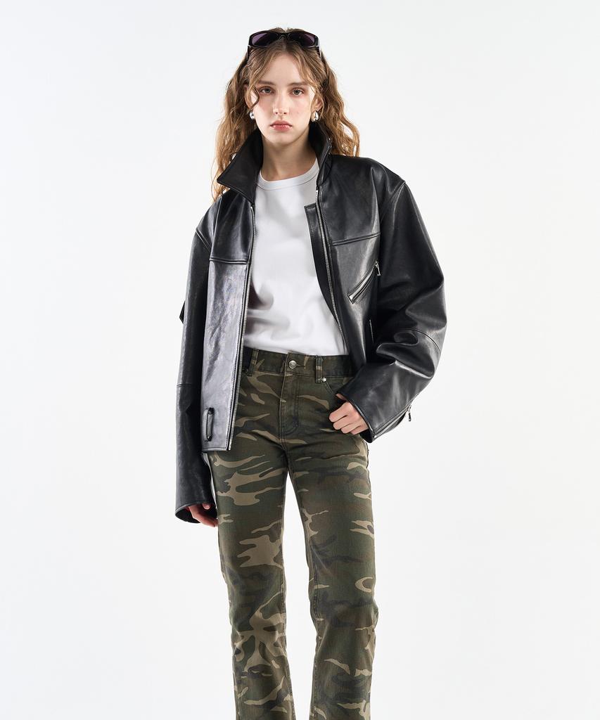 Worlddilema Cow Leather Biker Jacket (Black)
