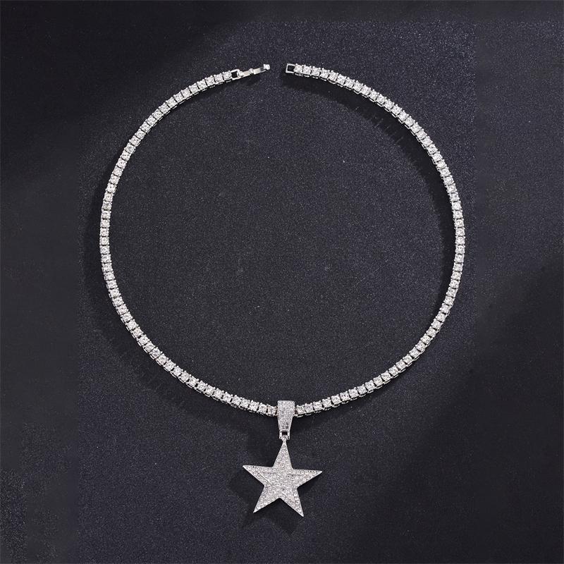 Hip Hop Pentagram Inlaid Zirconia Pendant Necklace for Men Women Universal Fashion Trend Versatile Sparkling Party Zircon Gift