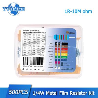 500/2500 шт., 0,25 Вт, комплект металлопленочных резисторов, 1/4 Вт, 1%, 1R ~ 10 м, сопротивление, электронный комплект «сделай сам»