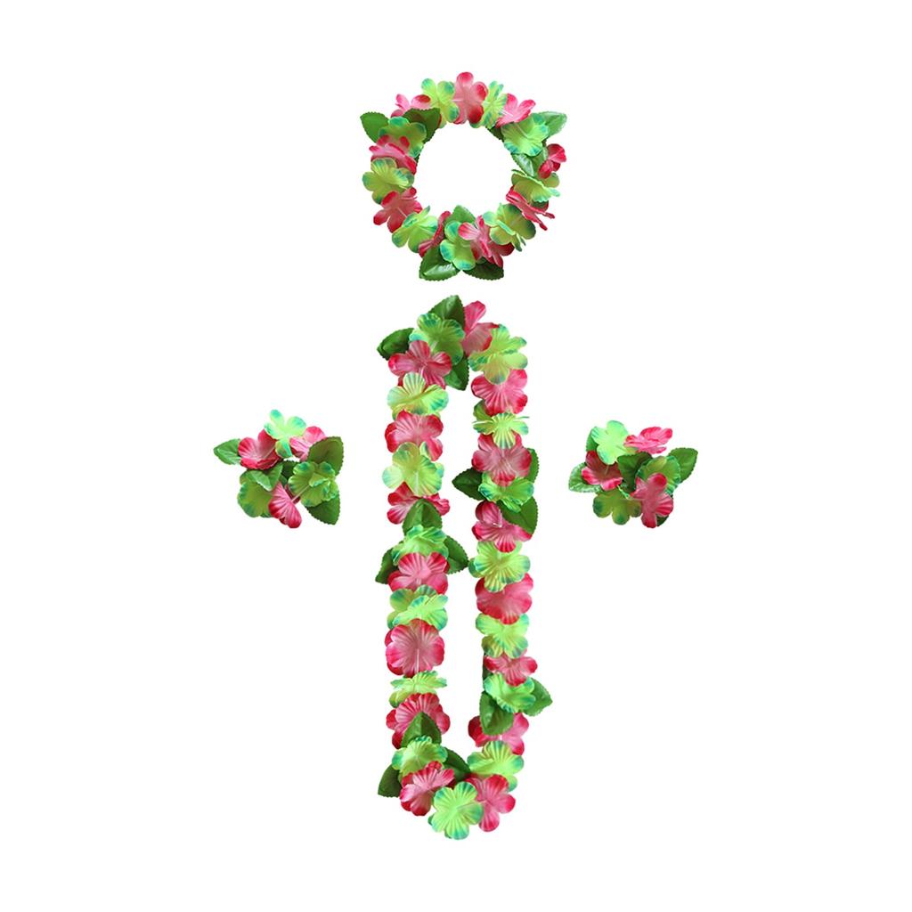 Party Hawaiian Garland 12-color Petal Necklace, Bracelet, Four-piece Set, Holiday Event Dress-up Accessories