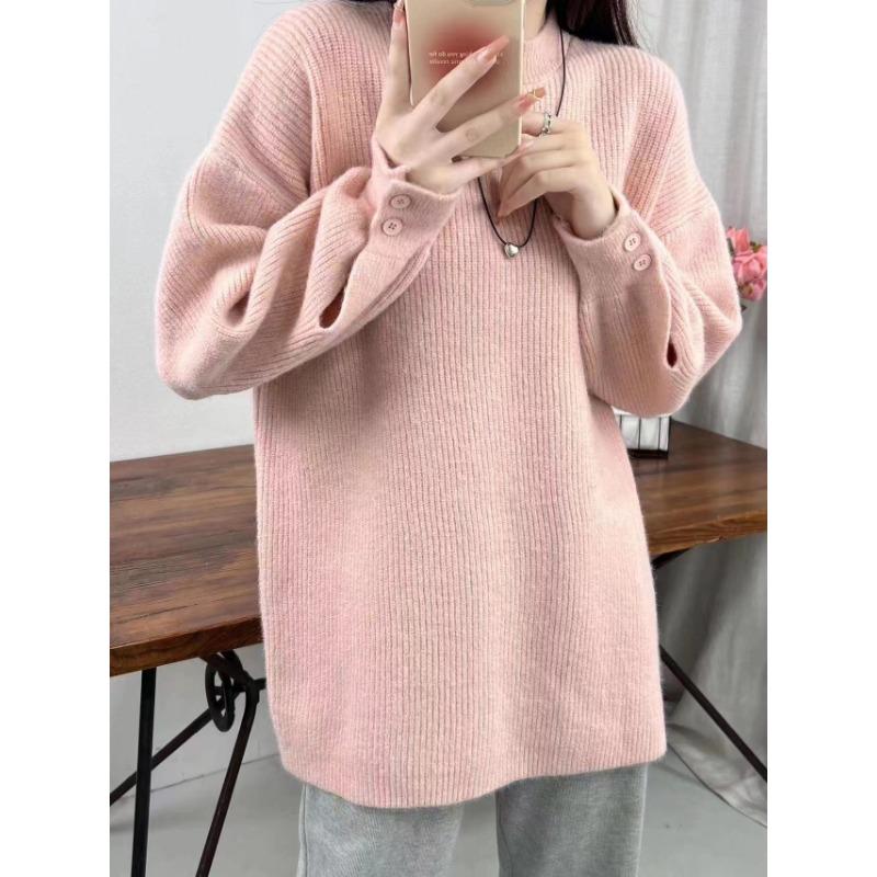 Свободный трикотажный пуловер с утолщенными манжетами в стиле ленивого ветра для женской осени и зимы, средней и длинной длины, для женщин